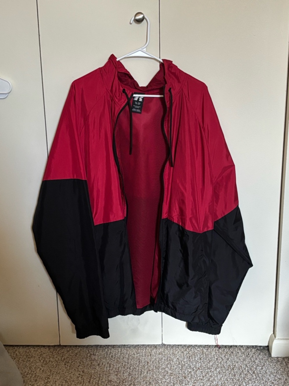 Russell Athletic Red and Black Colorblock Hooded Windbreaker